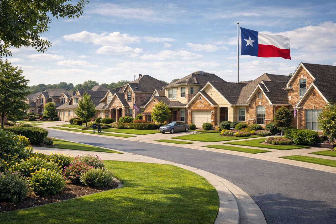 Texas suburban neighborhood with homes representing property tax protest service area