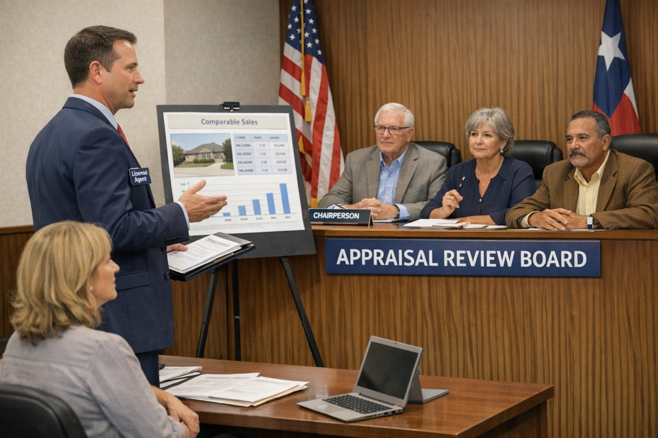 Licensed DomuTax agent representing homeowner at Appraisal Review Board hearing